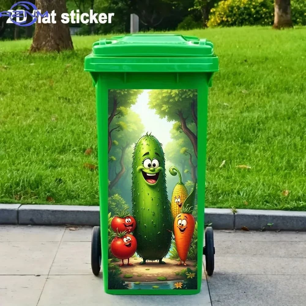 Trash Can Art Pattern Sticker 2D Print Household Waste Bin Decor Decal