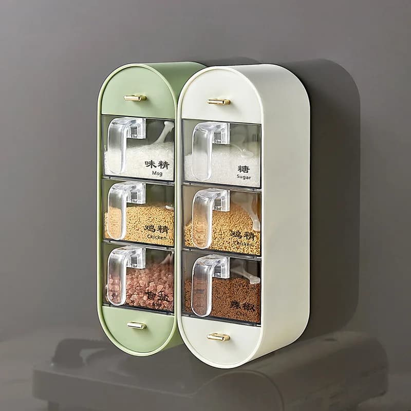 Wall-Mounted Kitchen Spice Box Set Combination Home Use Salt Box Monosodium Glutamate Box Various Seasoning Canisters