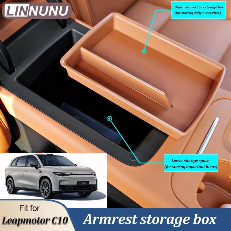 LINNUNU Scatola Portaoggetti per Bracciolo Centrale Auto per Leapmotor C10 2025 2026 Organizzatore con Scomparti Accessori Interni