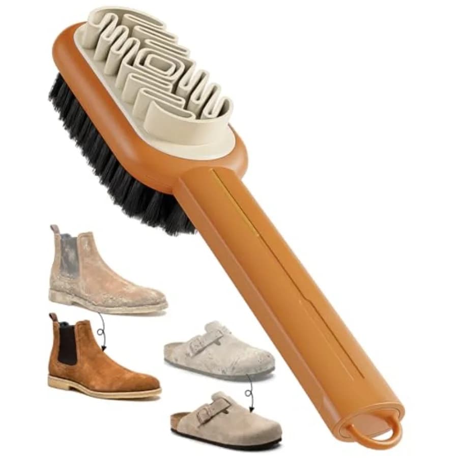 2 in 1 Scrub Suede Shoe Brush, Rubber Polish Eraser, Multifunctional Double-Sided Soft Bristle Cleaner for Suede, Nubuck Shoes,