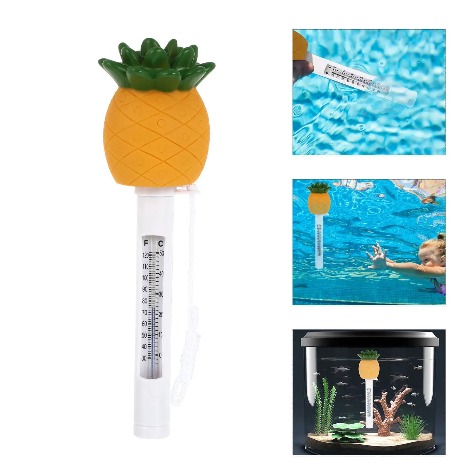 Termometro Galleggiante a Forma di Ananas per Piscina, Indicatore di Temperatura Impermeabile per Piscina, Spa, Vasca, Acquario, Lettura Accurata e Facile