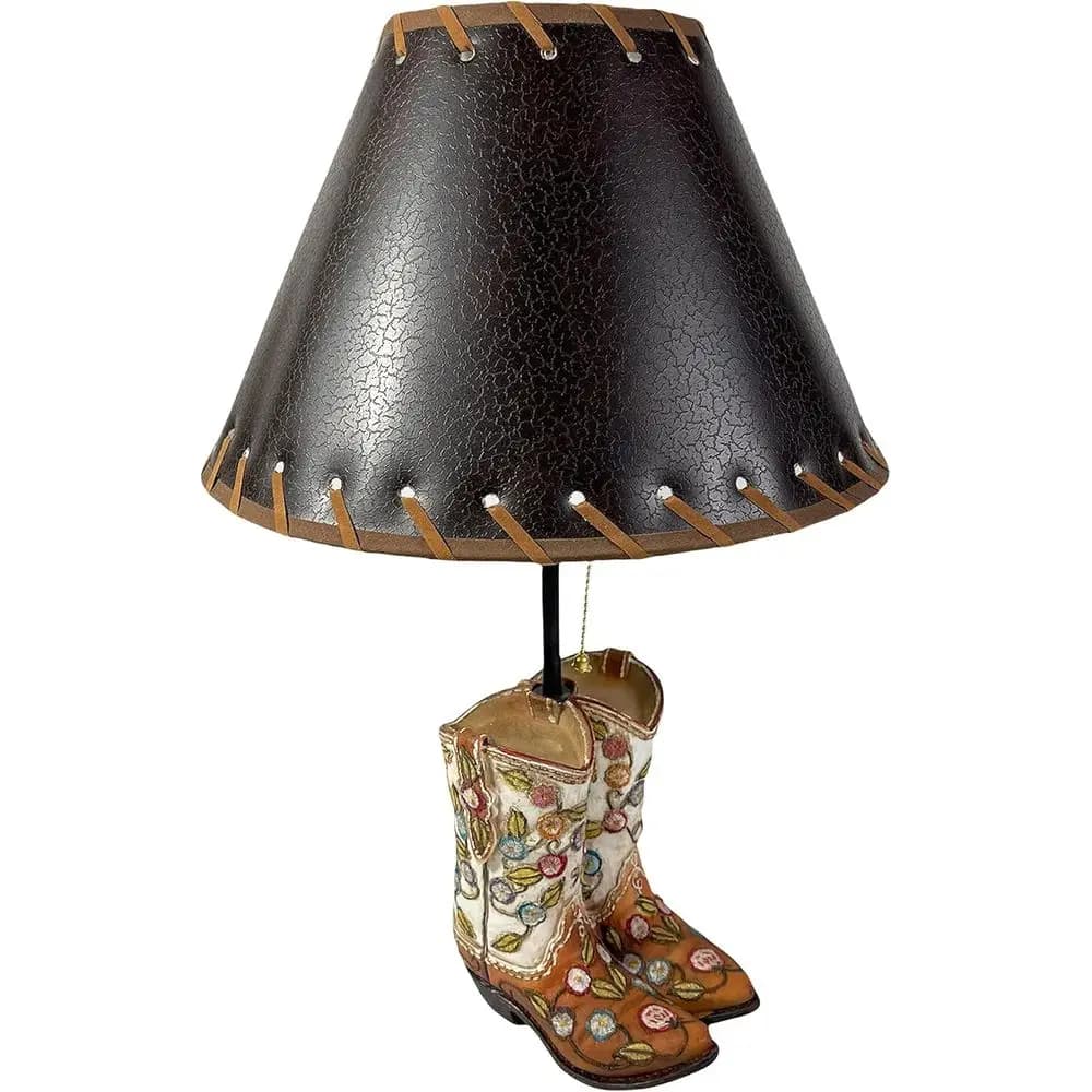 Lampada da Tavolo a Forma di Stivale da Cowboy, Turchese Marrone Argento, Arredamento Rustico, Ideale per Comodini e Soggiorno