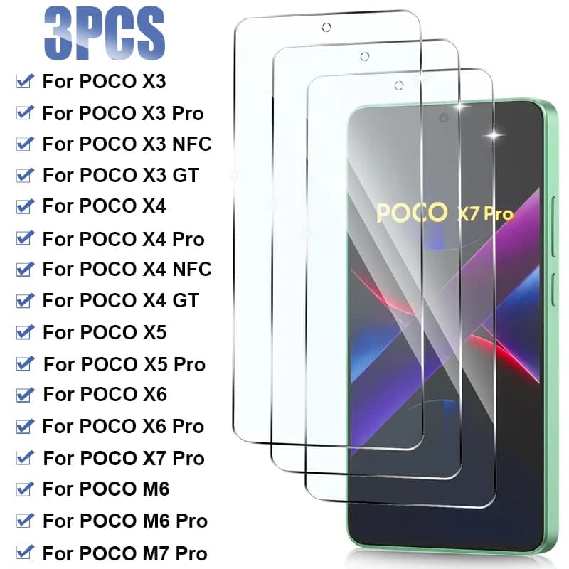 3PCS Vetro protettivo per Poco X3 X4 GT NFC X5 X6 X7 X8 Pro Max Protezione per lo schermo per Xiaomi Poco M5 M5S M6 M7 Pro 5G Pellicola in vetro
