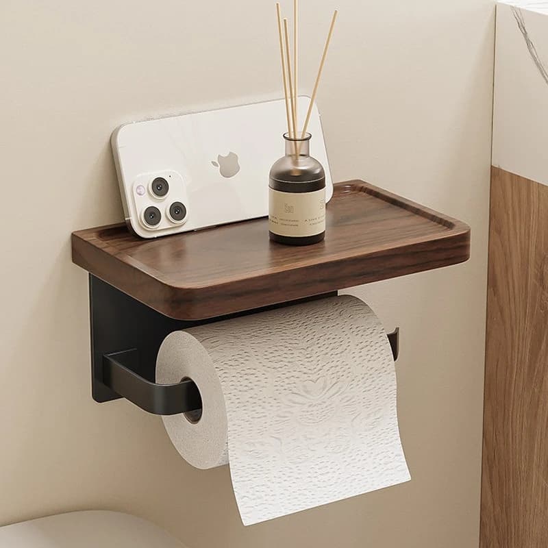 Portarotolo di carta igienica in noce per bagno, porta salviette da lavabo, porta rotolo di carta