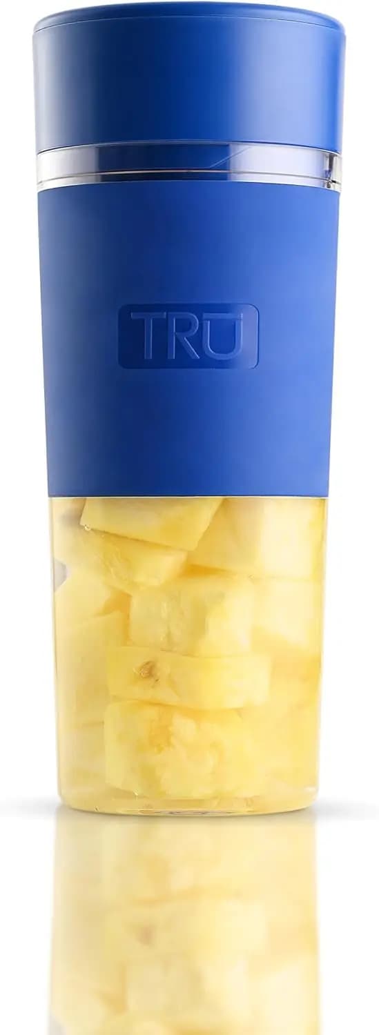 Rechargeable portable blender via USB for smoothies - Mini single button blender, cobalt blue