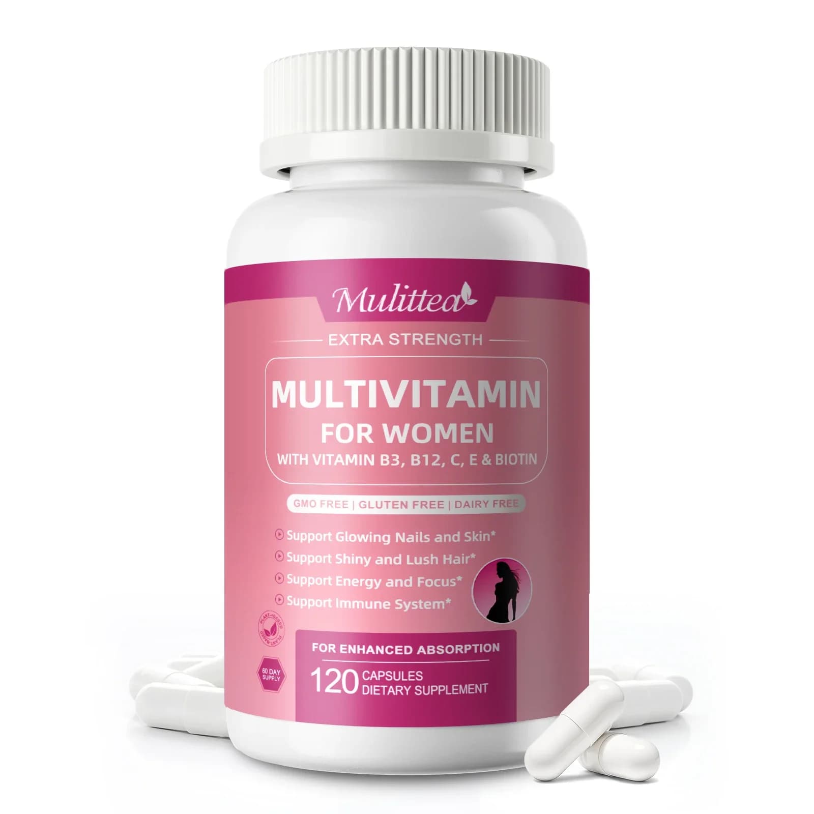 Multivitamin pills Mulittea with over 25 types of vitamins Helps care of hair skin and nails Health immune supplement daily vitamin supplement