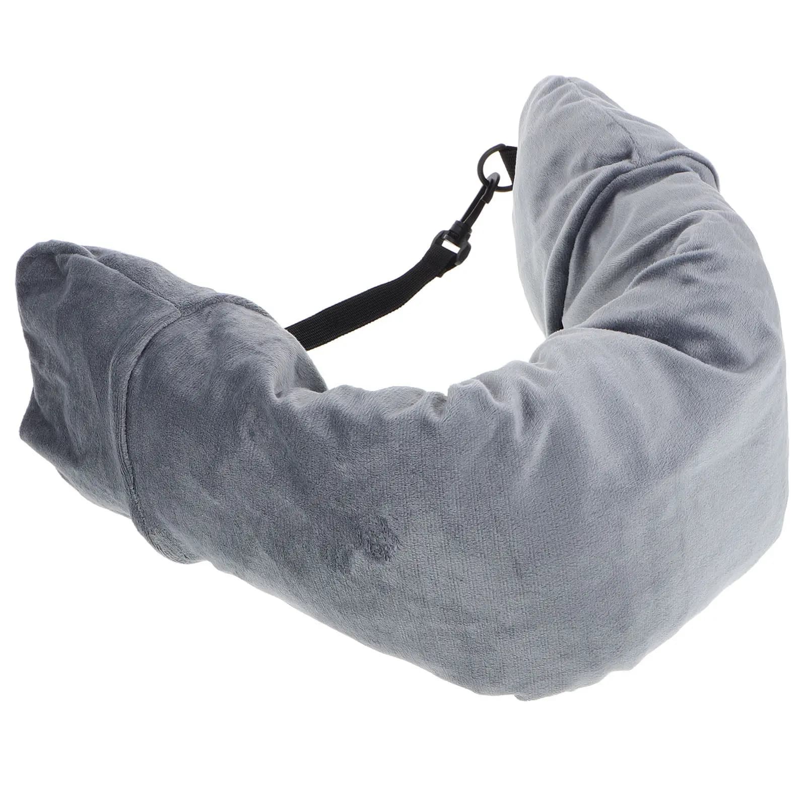 Cuscino da Viaggio Gonfiabile per Aereo, Cuscini per il Collo Riempibili, Essenziali per l'Aeroporto, con Cappuccio, per Voli Lunghi, Grigio, Supporto Gonfiabile