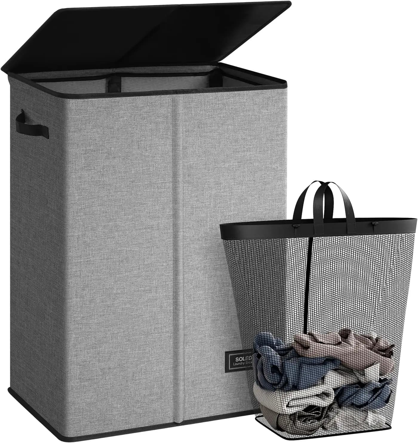 Cesto per Bucato Pieghevole Grande con Coperchio, Borsa Rimovibile per Facile Trasporto, Cesto Grigio per Camera da Letto, Bagno, Dormitorio