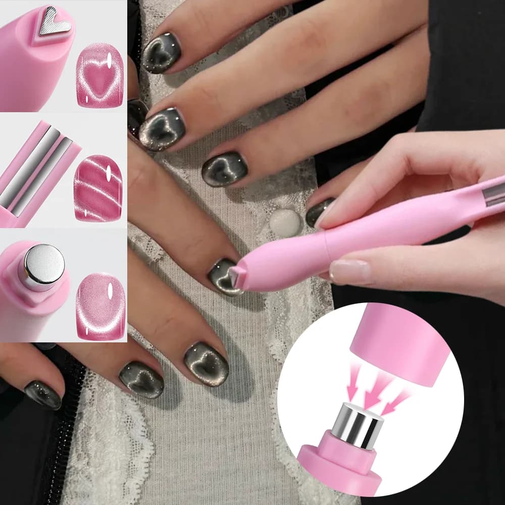 1 pcs 3-in-1 heart shape cat eye magnet for nail art double moon line snake magnetic pen for tools for manicure nail polish magnetic gel