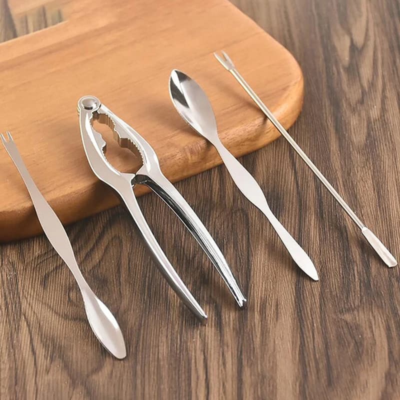 Set di strumenti per frutti di mare Granchio Gamberetti Pinze da frutta Forchetta Cucchiaio Set Noce Aragosta Granchio Cracker Strumenti Accessori da cucina 4 pezzi