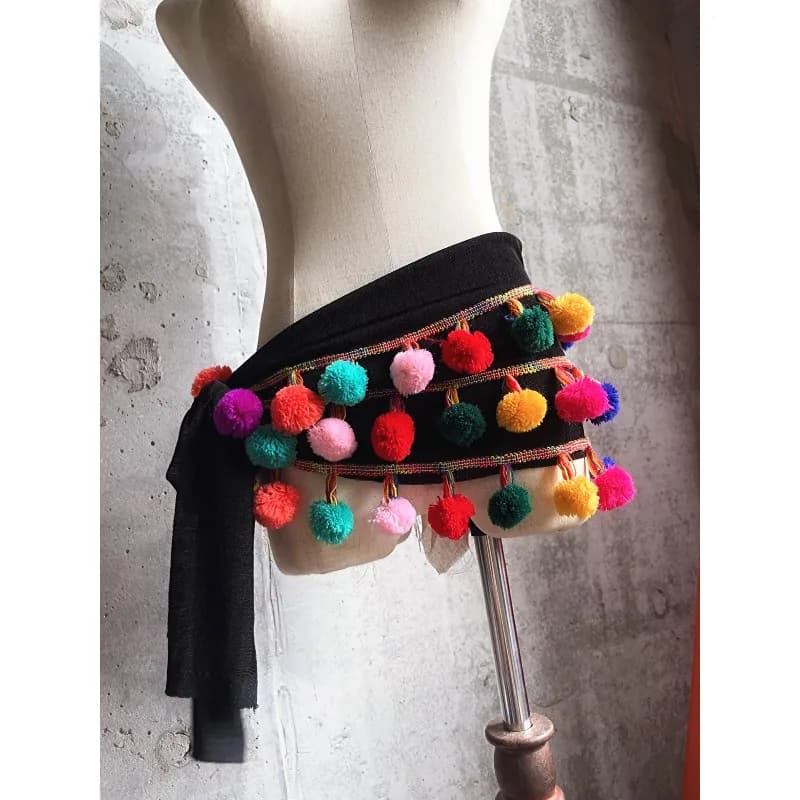 Abiti per la pratica della danza del ventre personalizzati Cintura in vita Palla pelosa Panno per anca Gonna versatile con sigillo in vita resistente
