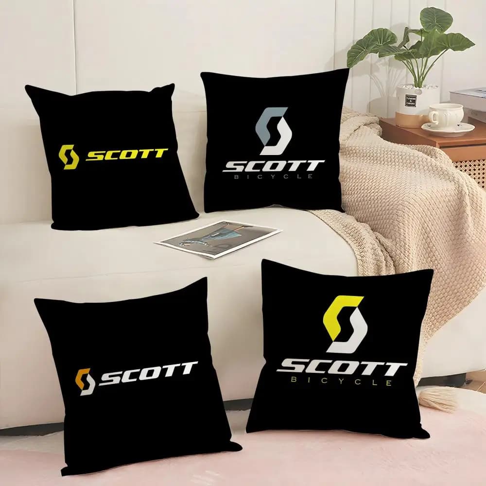 Bike S-ScottsES Logo Cushion Cover Silky Short Plush with Invisible Zipper Dustproof Sofa Pillow Case for Home Decor