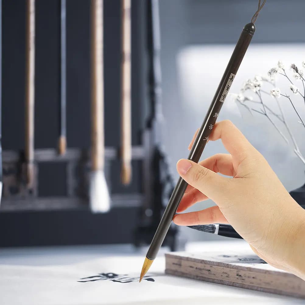 6Pcs Chinese Calligraphy Brush Soft Bristle Lightweight Long Handle Traditional Calligraphy Brush Set for Painting Writing