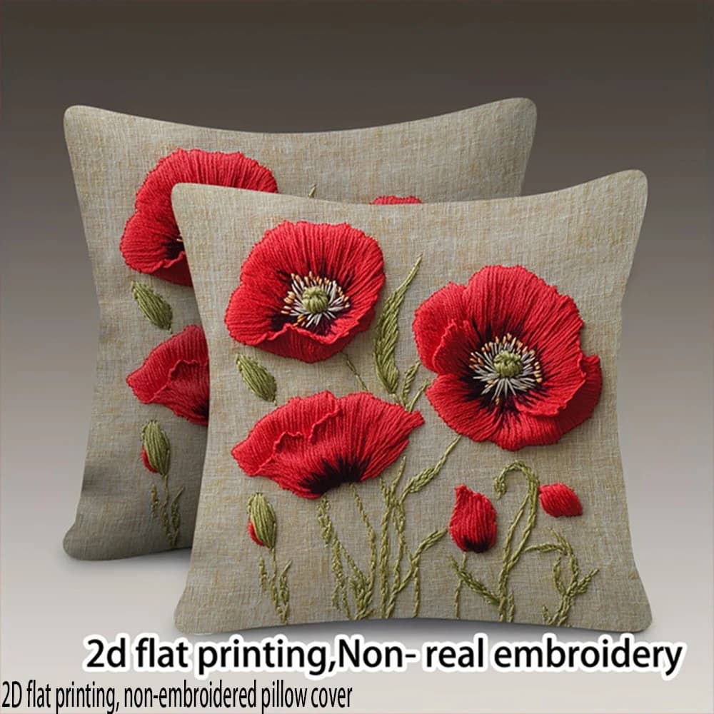 2D Flat-2pack Poppy Print Pillow Covers , Suitable for, bedroom, sofa decoration, excluding pillow fillers.