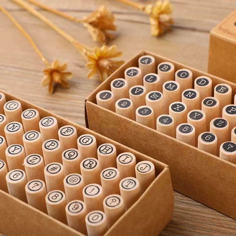 Creative Wooden Letter Cylinder Seal Diy Hand Account Diary Decoration English Series Seal 2 Options Choose 40pcs/set