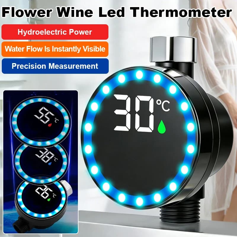 Termometro Digitale LED ad Alta Precisione per Doccia, Generatore a Turbina ad Acqua, Lettura Istantanea della Temperatura dell'Acqua con Display HD