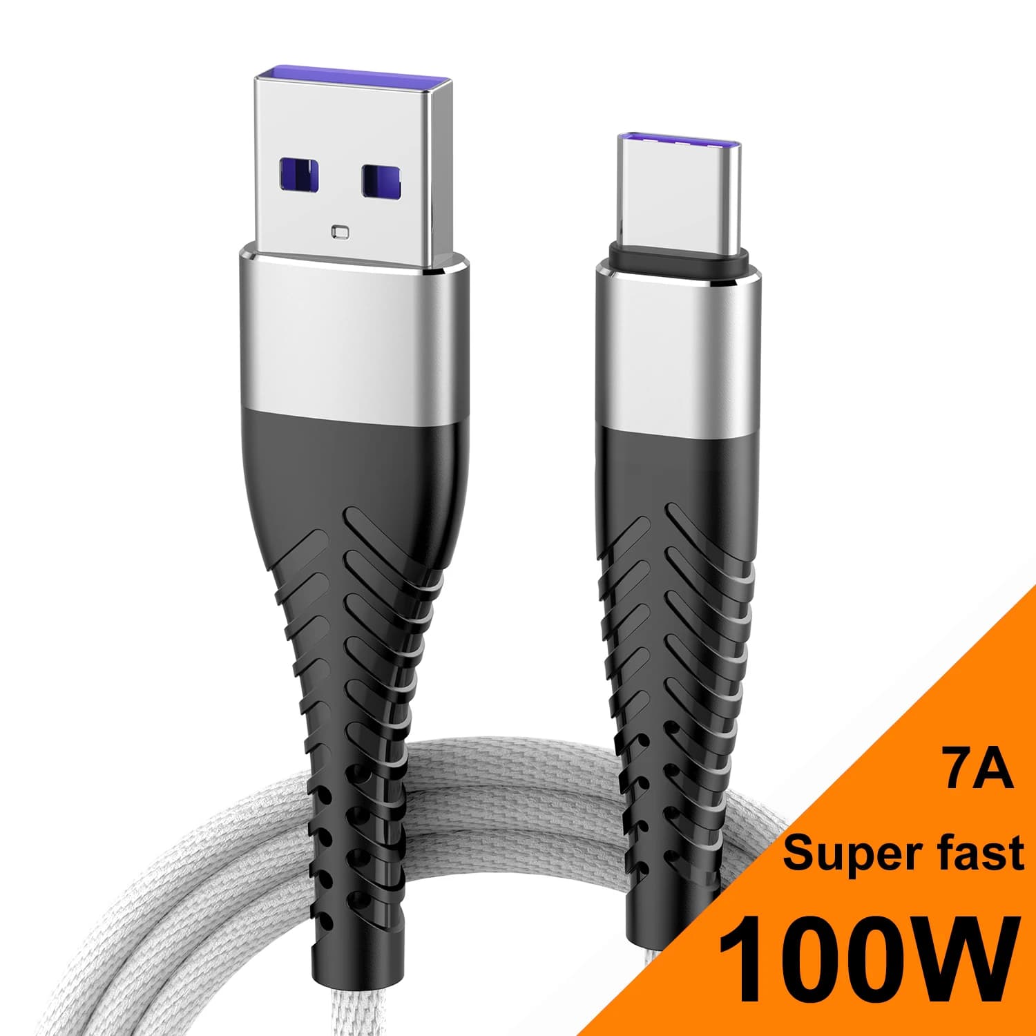 Cavo dati USB da 100 W a tipo C per ricarica rapida, cavo di ricarica rapida tipo C da 7 A per Huawei Honor Xiaomi Oneplus OPPO, cavo caricabatterie per telefono.