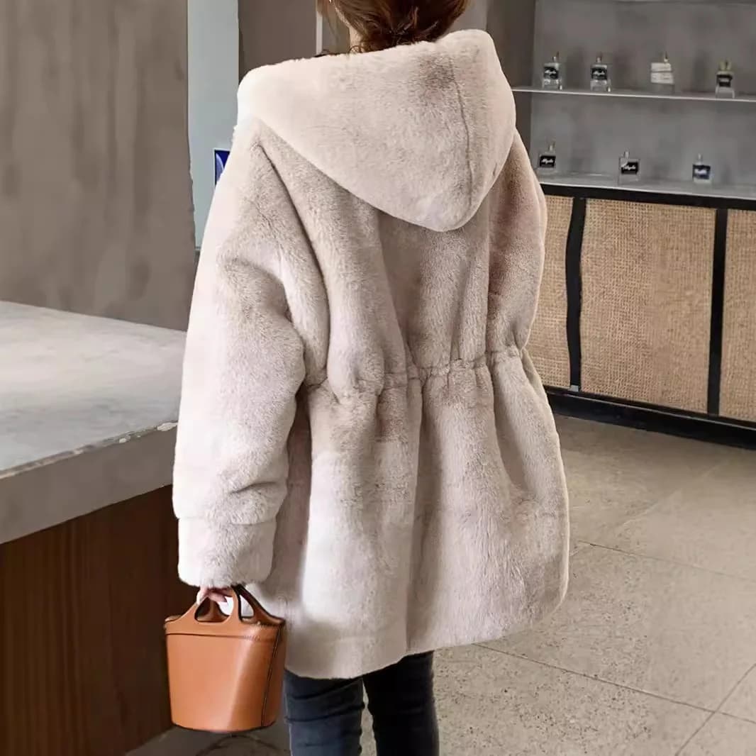 Cappotti da donna in pelliccia di coniglio finto Capispalla peloso Cappotto lungo con cappuccio Manica lunga Punto aperto Giacche spesse Y2k 2025 Autunno Inverno