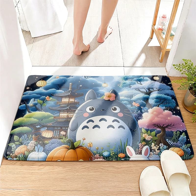 Cute Cat Totoros Bath Mat Cartoon Print Living Room Floor Rug Entrance Door Mat Washable Non-Slip Absorb Water Bathroom Rugs