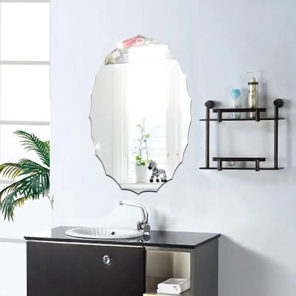 Adesivo Specchio Ovale Argento Elegante Creativo Funzionale Decorativo per Casa e Bagno Adesivo Specchio Flessibile Fai-da-Te Quadrato