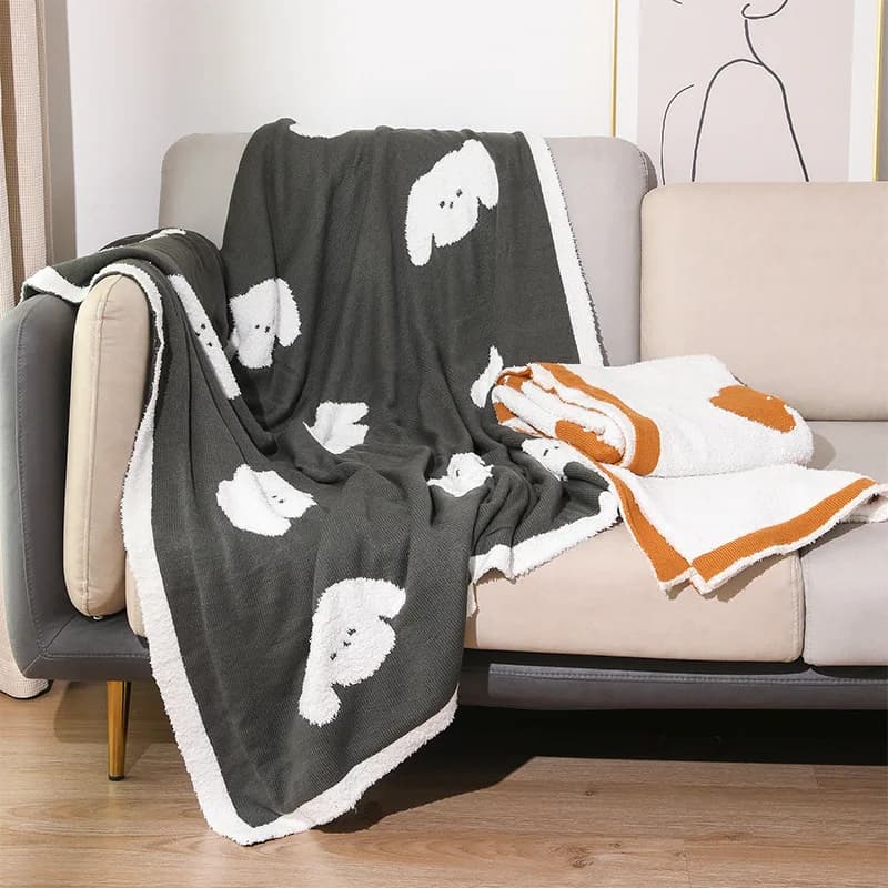 Coperta in mezza flanella bifacciale per cuccioli, asciugamano lavorato a maglia, coperta per divano, per ufficio, casa, trapunta traspirante delicata sulla pelle
