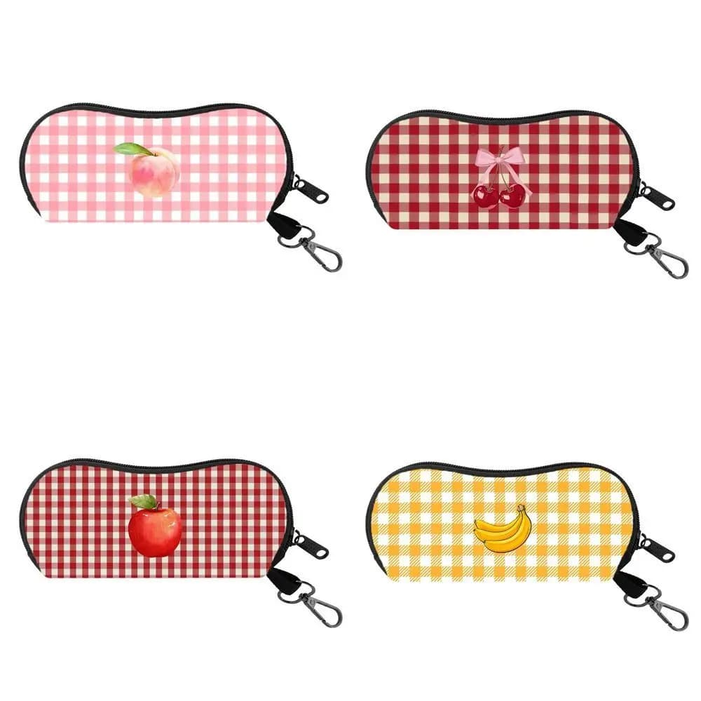 Fruit Print Sunglasses Storage Bag Zipper Closure with Keyring Hanging Sunglasses Portable Plaid Pattern Spectacle Case