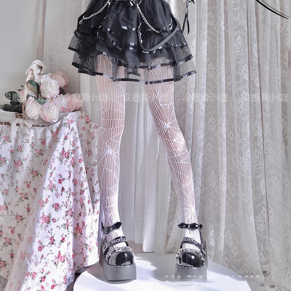 2026 hollow out jumpsuit fishing net socks Gothic style long hollow out dark Halloween jumpsuit net socks