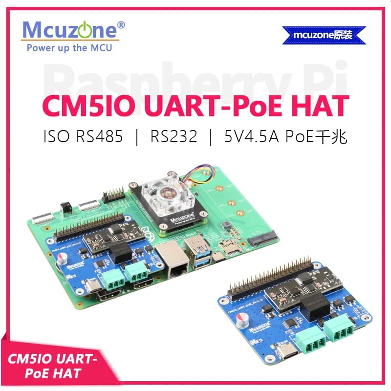 Raspberry Pi CM5IO UART-PoE HAT, 5V4.5A, RS232 e ISO RS485