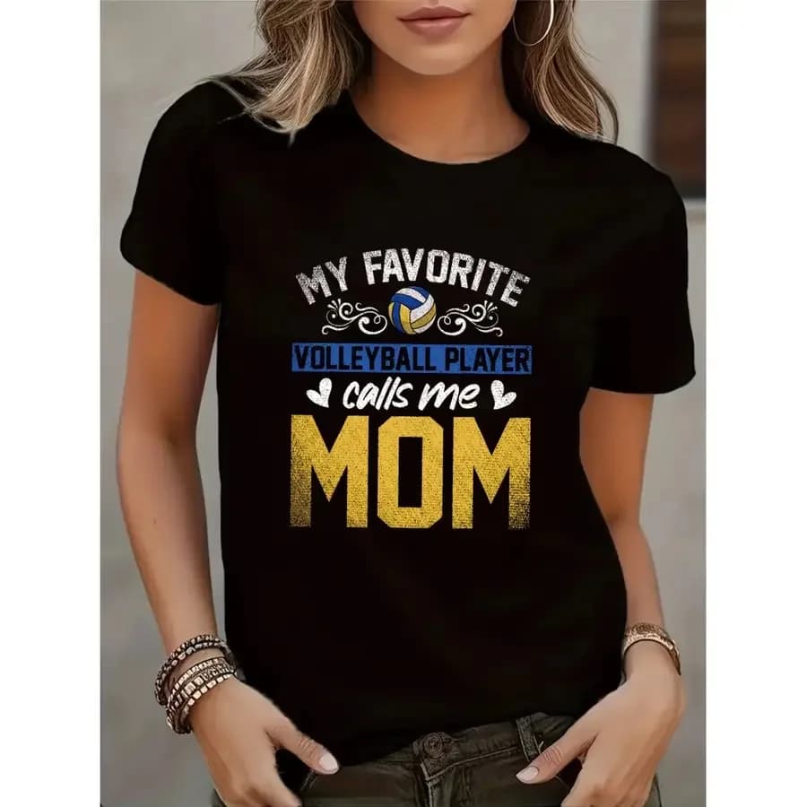 xiayu- T-shirt with graphics "My favorite volleyball player calls me mom" - Women's short sleeve t-shirt with Comf volleyball design