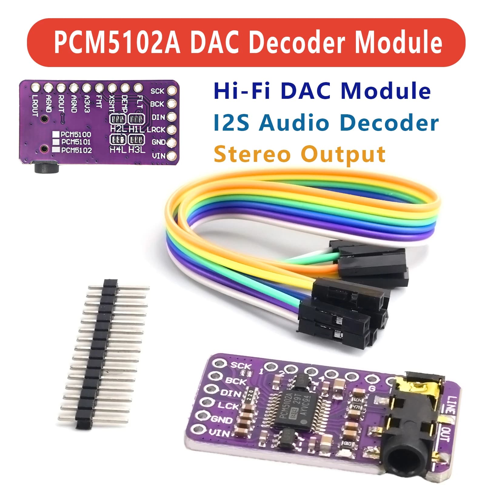 Modulo Audio DAC I2S PCM5102A, Decoder Digitale-Analogico per Raspberry Pi, Formato pHAT, Uscita Stereo Hi-Fi con Jack da 3,5mm