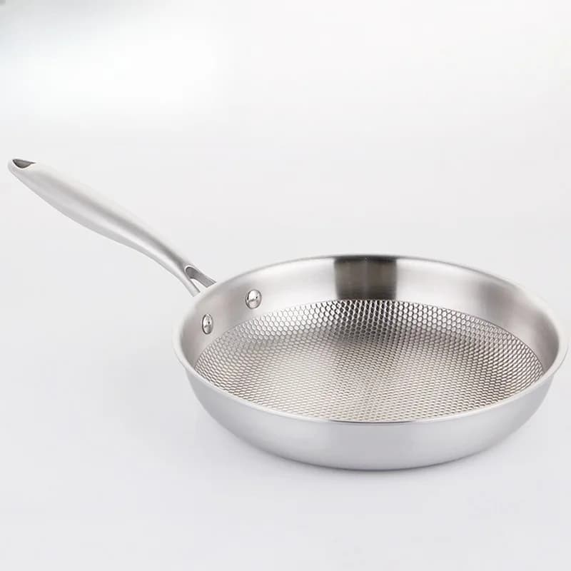 Five layer embossed steel pan, stainless steel white pan, flat bottom pan, uncoated induction cooker