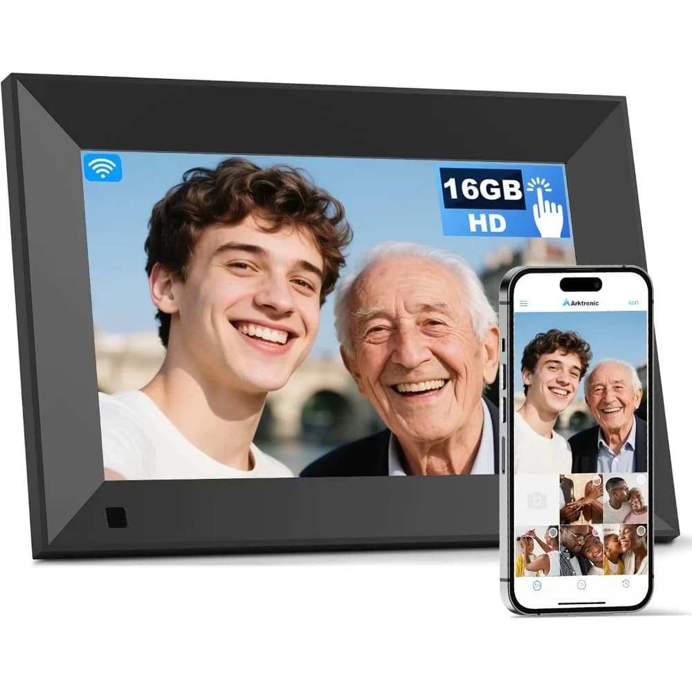 Cornice digitale WiFi HD IPS da 8 pollici 1280x800 con 16GB di memoria, condivisione foto e video tramite app, email, USB, Micro SD