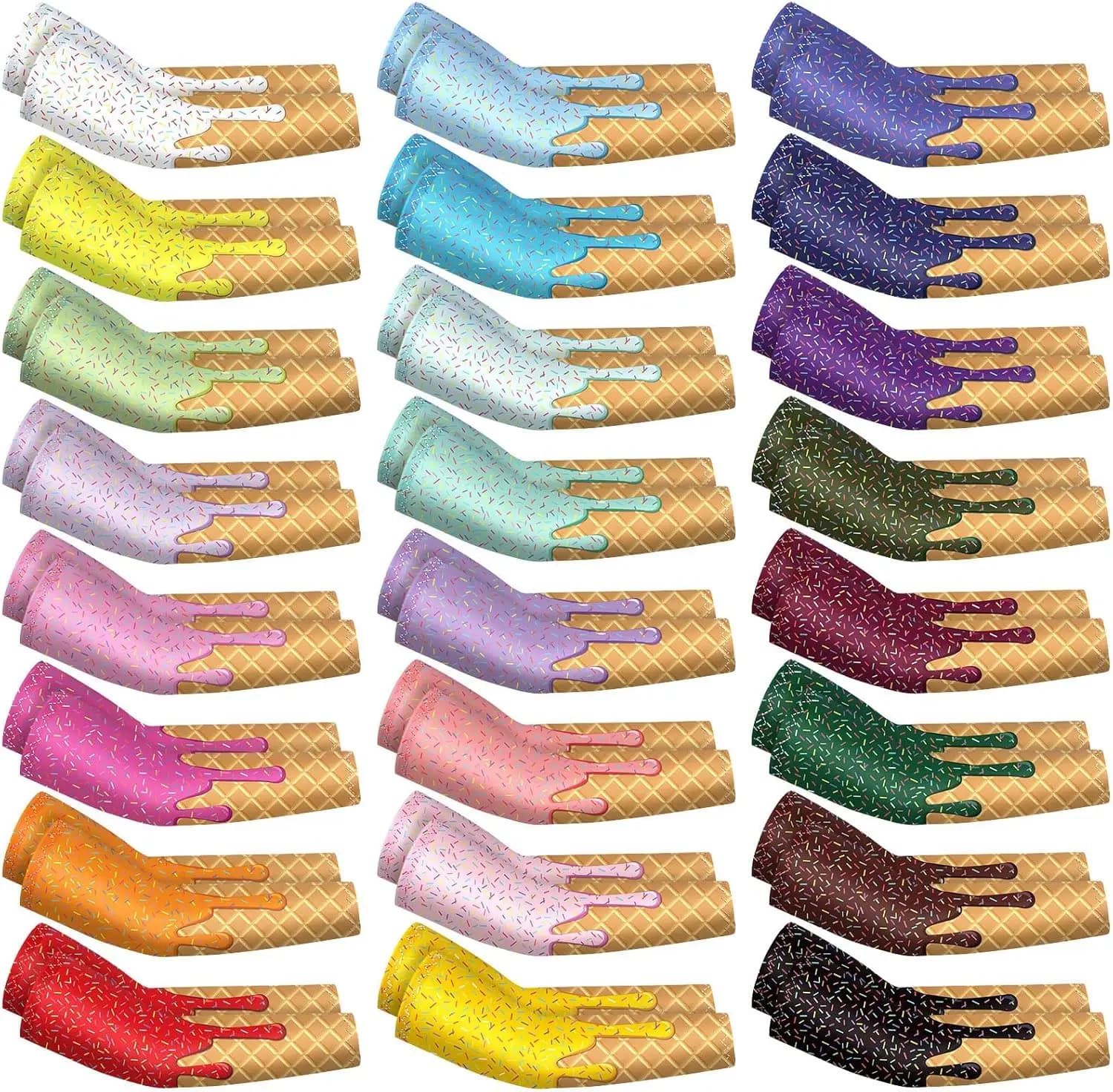 16 Paia di Manicotti Refrigeranti per Bambini con Motivo Gelato per Protezione Solare UV in Calcio, Basket, Baseball e Sport Giovanili