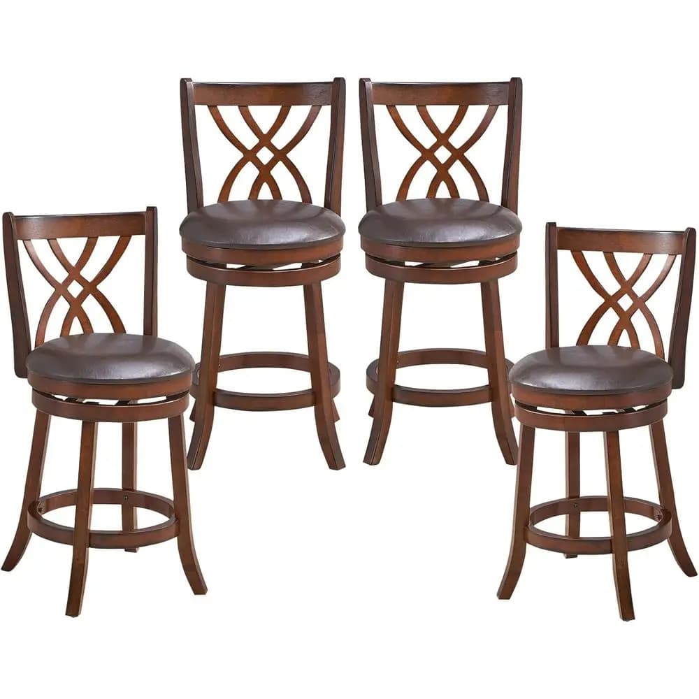 Set di 4 Sgabelli da Bar Girevoli con 26 Sedute in Pelle PU e Poggiapiedi per Isola Cucina o Zona Pranzo (Marrone)