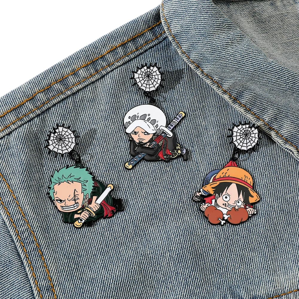 3 Pcs Cartoon Creative Brooch Amusing Trafalgar Law Zoro Luffy Enamel Pin Metal Badge Jewelry Clothing Backpack Accessories Gift