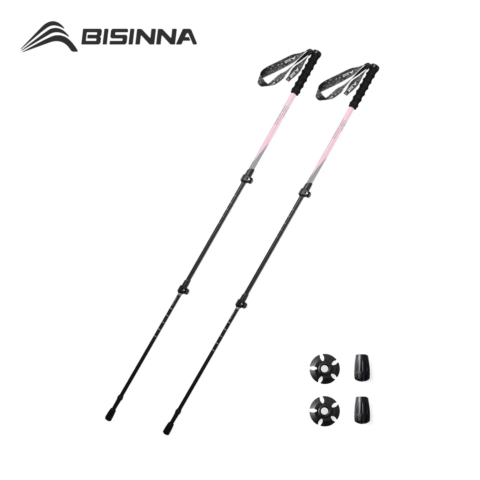 BISINNA 2 Pieces Ultralight Trekking Sticks Telescopic in Aluminum Alloy for Hiking and Leisure