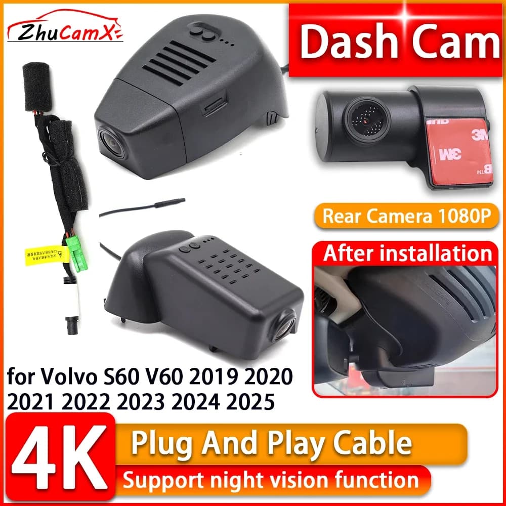 HD Wiifi 4K Dash Cam for Volvo S60 V60 2019 2020 2021 2022 2023 2024 2025 DVR Front Rear Car Camera Plug and Play Video Recorder