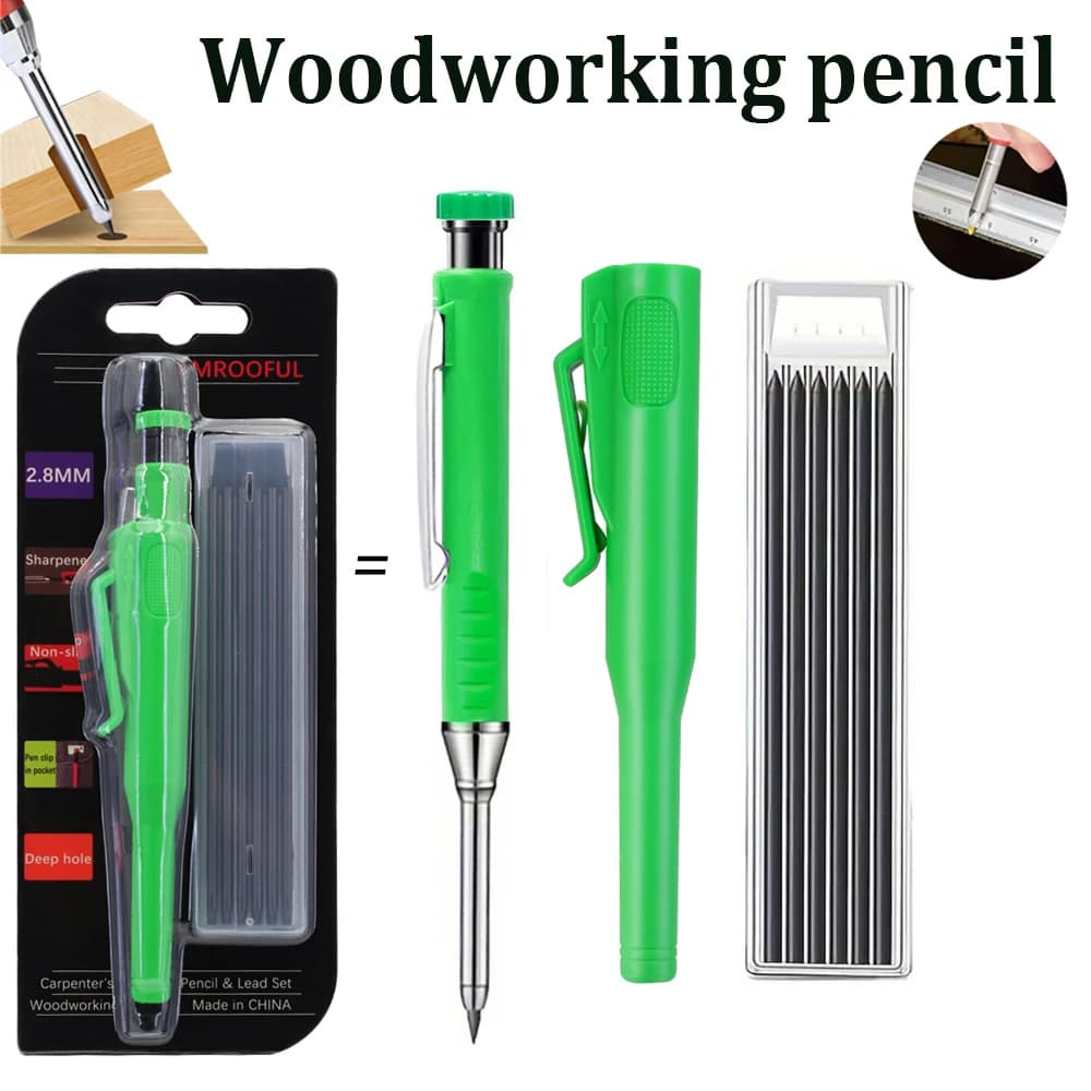 2.8 mm Carpenter's Pencil Set with Protective Cover and Sharpener 2B Leads Woodworking Tools Carpenter Engineers Supplies