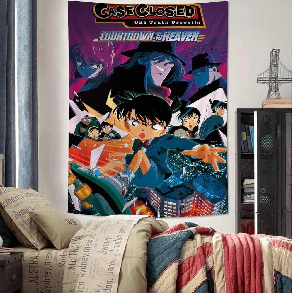 Detective-Conan Canvas Anime Tapestry Hippie Flower Wall Carpets Dorm Decor Wall Hanging Home Decor