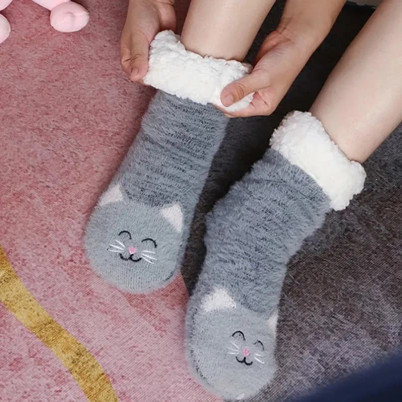 Calzino termico sfocato da donna inverno caldo divertente orso gatto carino Kawaii antiscivolo cartone animato che dorme morbido e confortevole calzino da pavimento femminile