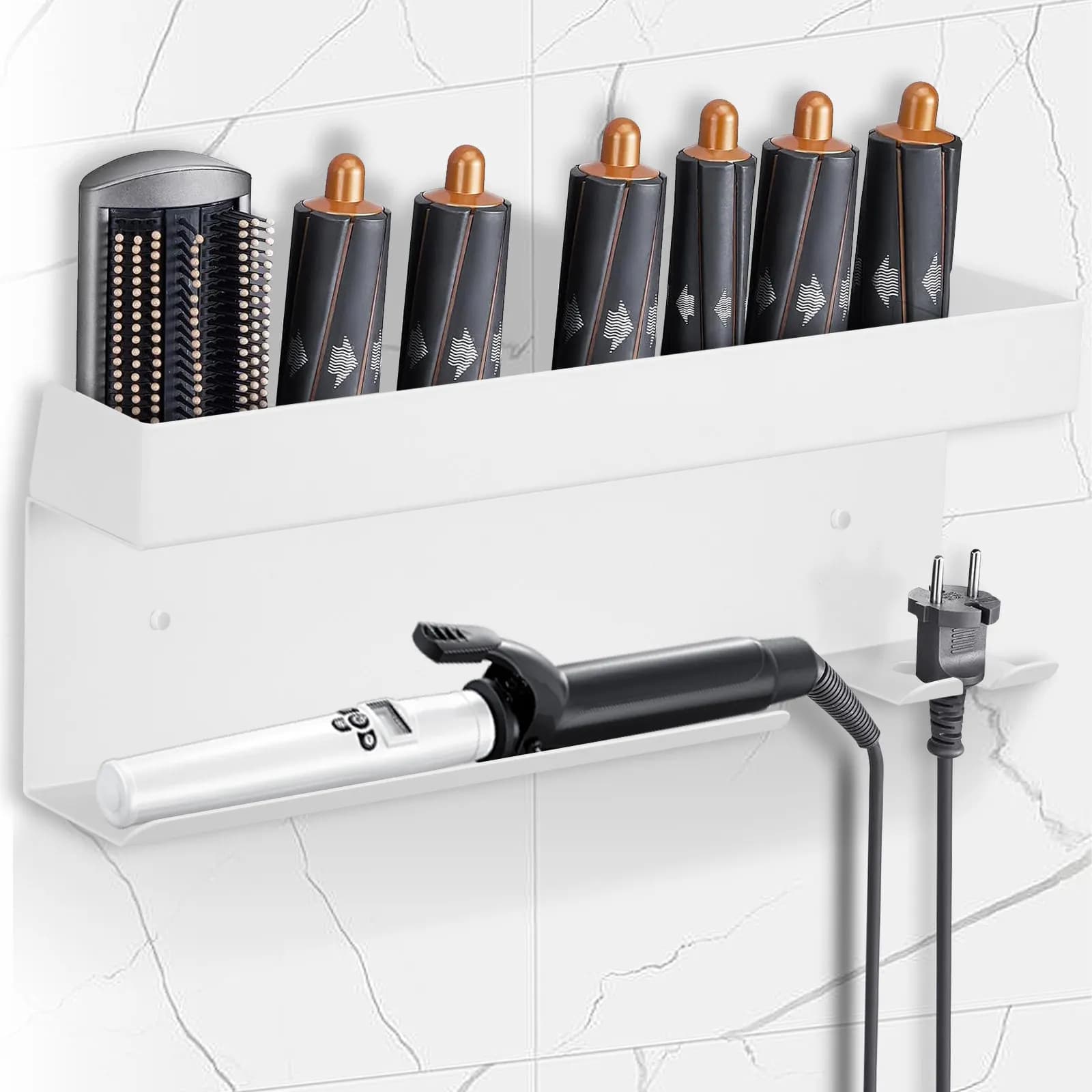 Supporto da Parete Resistente al Calore per Asciugacapelli, Installazione Senza Fori, Supporto in Alluminio per Piastra e Ferro Arricciacapelli