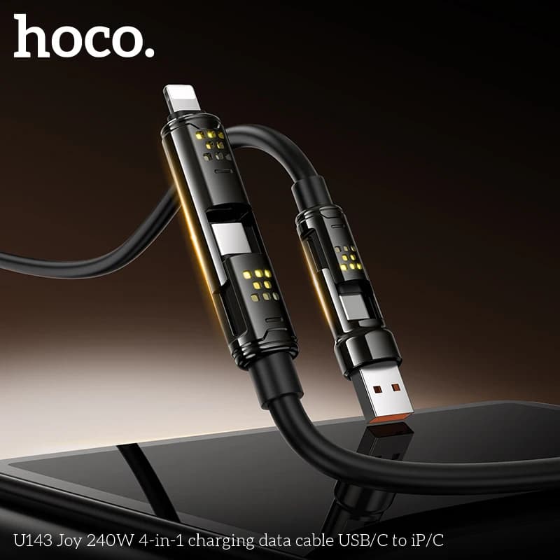 HOCO U143 Cavo dati di ricarica 4 in 1 da 240 W Caricatore rapido da USB-A da tipo C a Lightning per iPhone PD27W Samsung Xiaomi Connettore in metallo