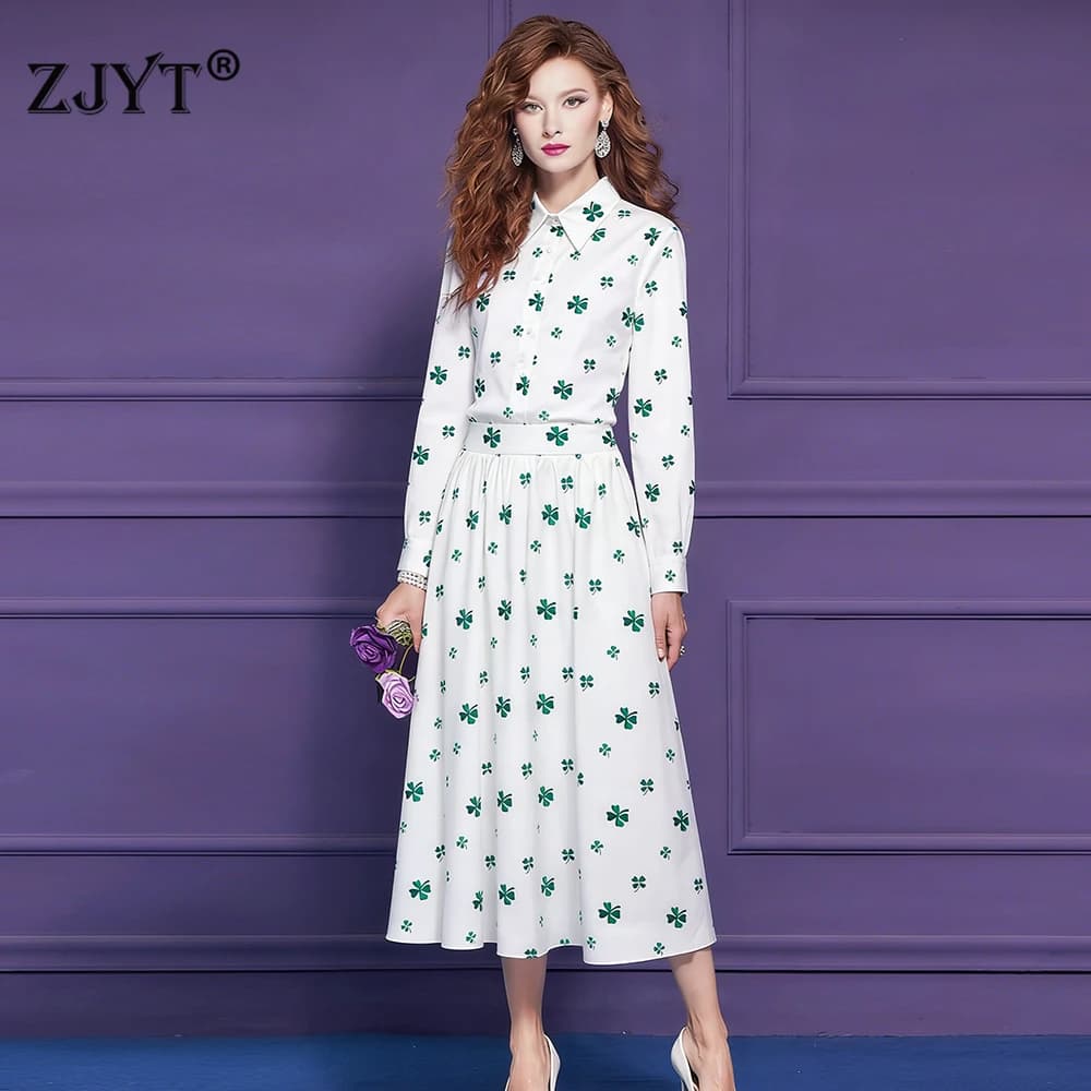 ZJYT Set Spring Dress 100% Cotton, Pink and Gonna, 2 Piece Women's Clothing Set, Outfit Casual Printed for Holiday
