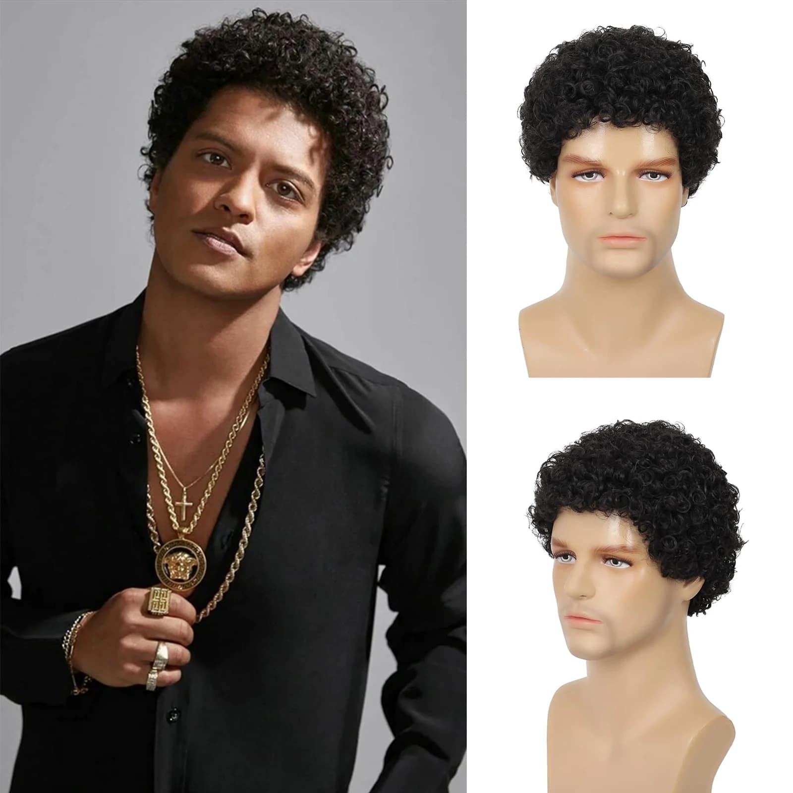 Tereshar Synthetic Mens Curly Afro Wigs Short Curly Wig for Male Guy Rocker Wig California Halloween Cosplay Costume Full Wigs