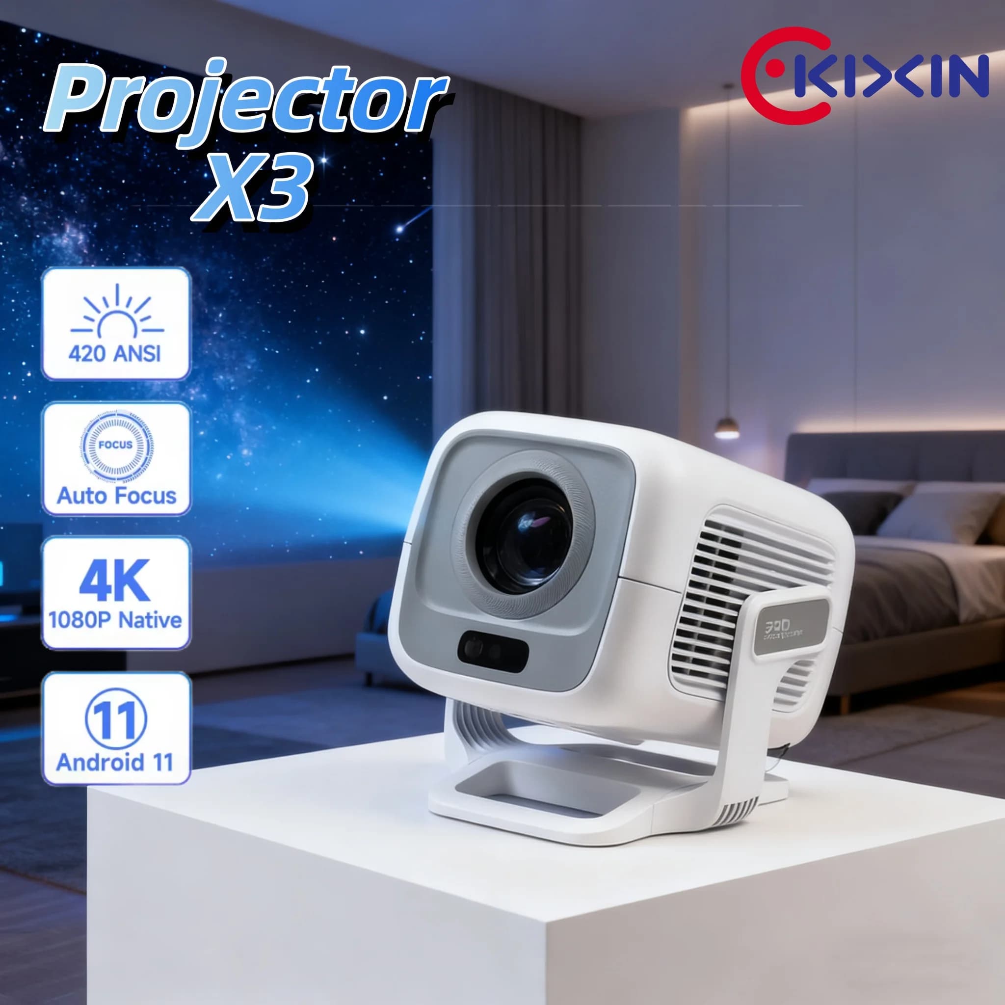 KIXIN Mini Proiettore 420ANSI 1080P 4k Proiettori per Film Fascio Android Smart tv Video LED Home Theater Proiettore Di Natale 4K