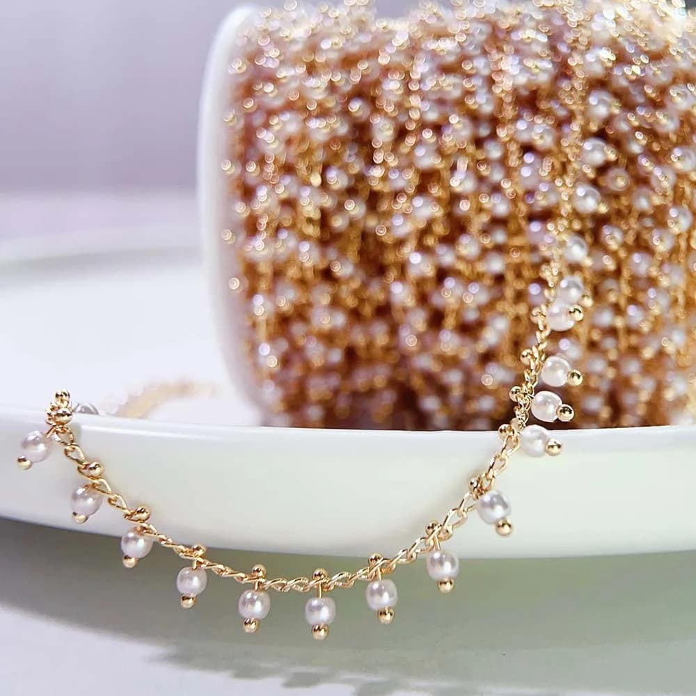0.5M 1M Imitazione Perla Palla di Fascino Catena di Perline di Plastica Bianco Waterdrop Perline Catene di Rame Collana di Stoffa Risultati Dei Gioielli FAI DA TE
