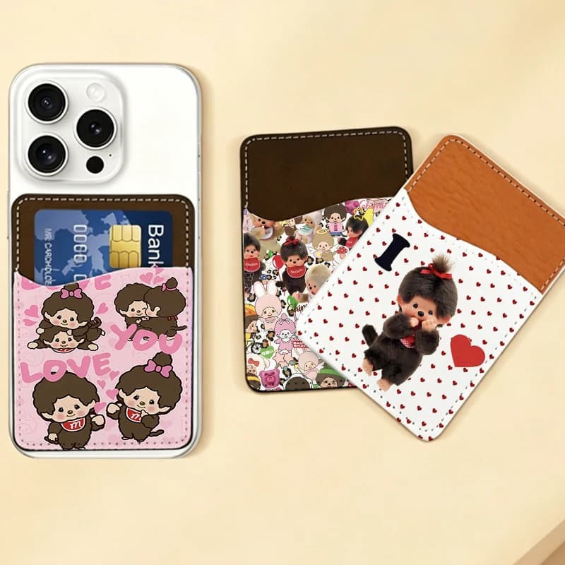MONCHHICHI Phone Wallet Women Men PU Leather Phone Card Holder for Back of Phone, DIY Credit Card Pocket for Phone Case Gift