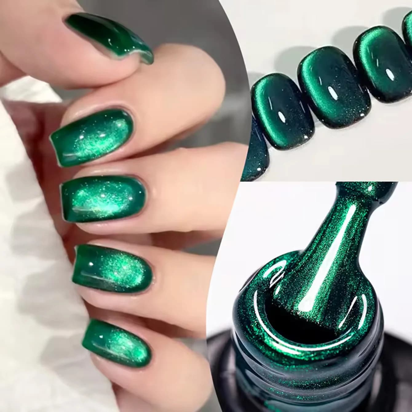 MAINEL 10ML 1Pz Smalto Gel Effetto Occhio di Gatto Verde Smeraldo ad Alta Saturazione con Lucentezza Abbagliante, Popolare per Nail Art e Unghie Verdi