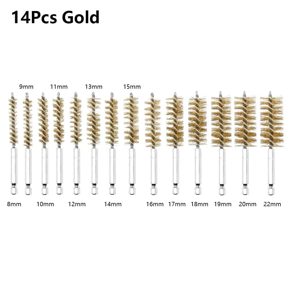 6/8/10/12/14Pcs Stainless Steel Steel Bore Brush With Handle Washing Polishing Tools Twisted Wire Borebrush 1/4 6.35mm Hex Shank
