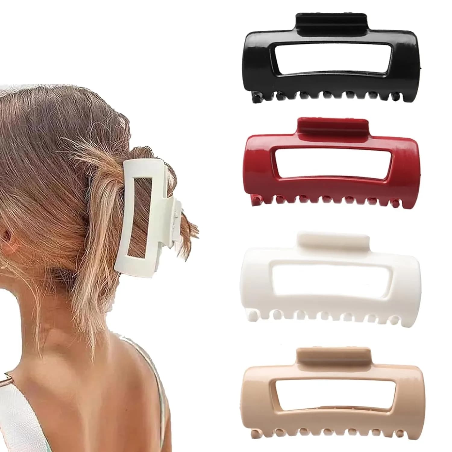 4 Pcs Hair Clip, 3.5 Inch Medium Square Claw Clips Rectangle Clips Rubber Paint Acrylic Plastic Metal, Non-Slip Design for Women Girls